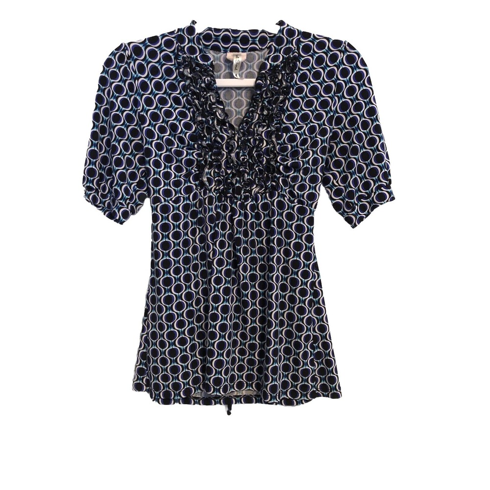 Heart Soul Womens Small Top Blouse Multicolor Ruffles Geometric Print Aztec Boho